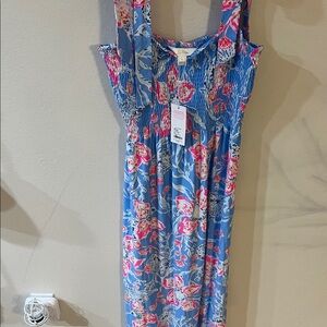 Lilly Pulitzer Blue and Pink Floral Maxi Dress